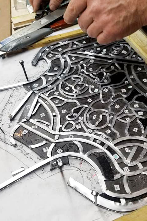 Recreated lead came layout for historic stained glass restoration project