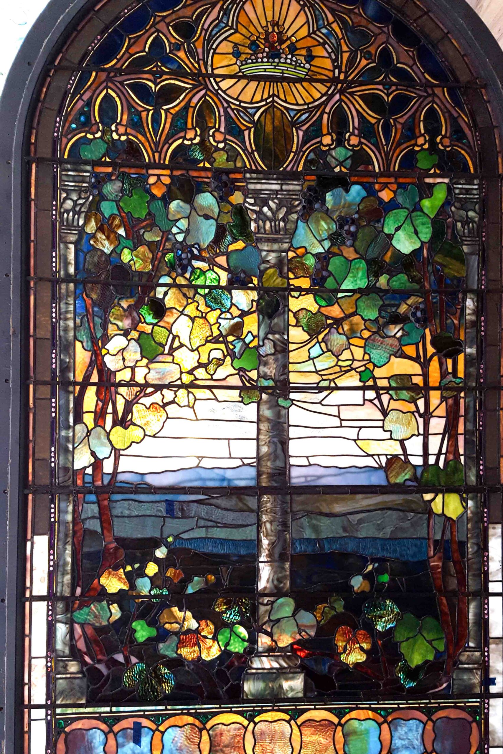 Restored Tiffany stained glass window from private collection after conservation by Baltic Art Studio
