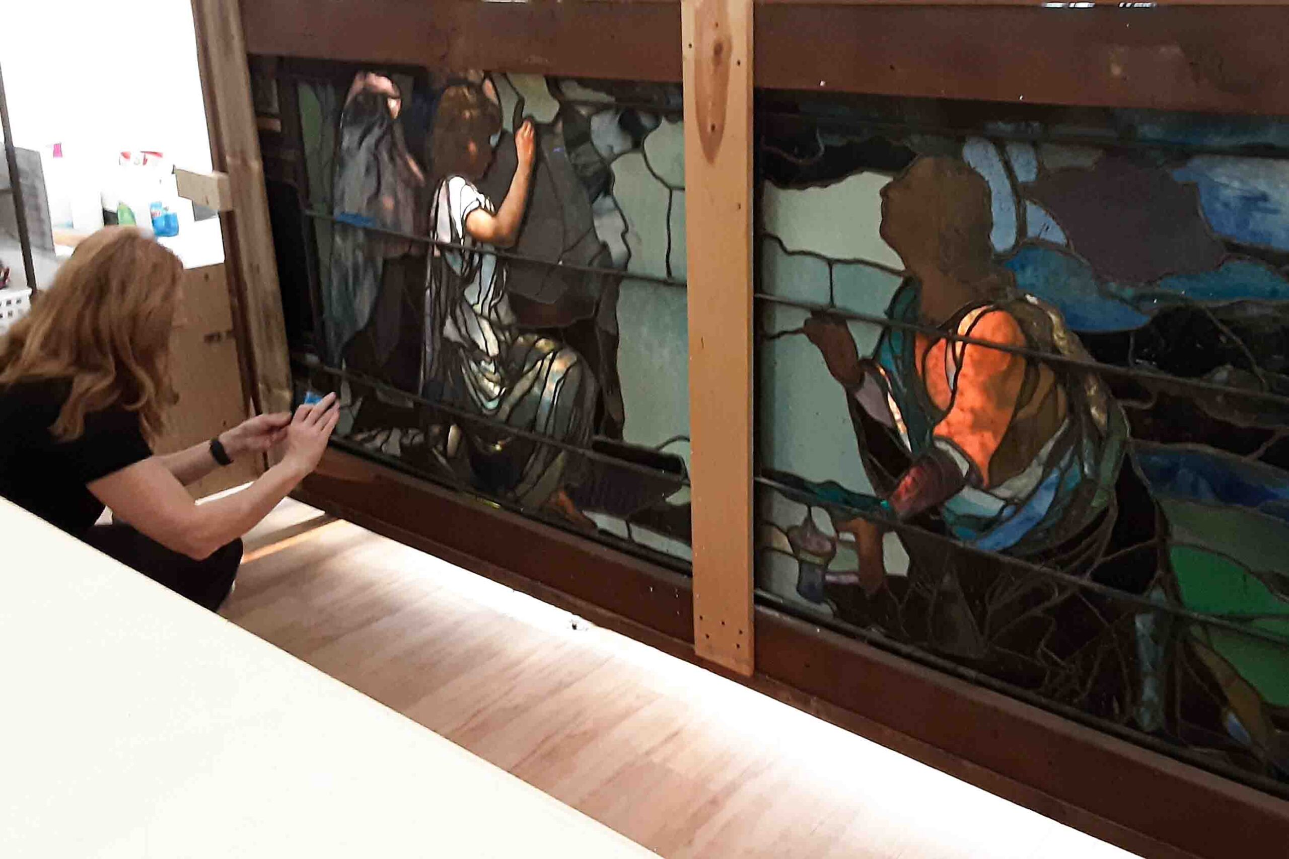 Four-panel configuration of the John La Farge stained glass window before restoration