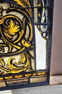 Zettler stained glass window panel during conservation treatment at St. Hyacinth Basilica