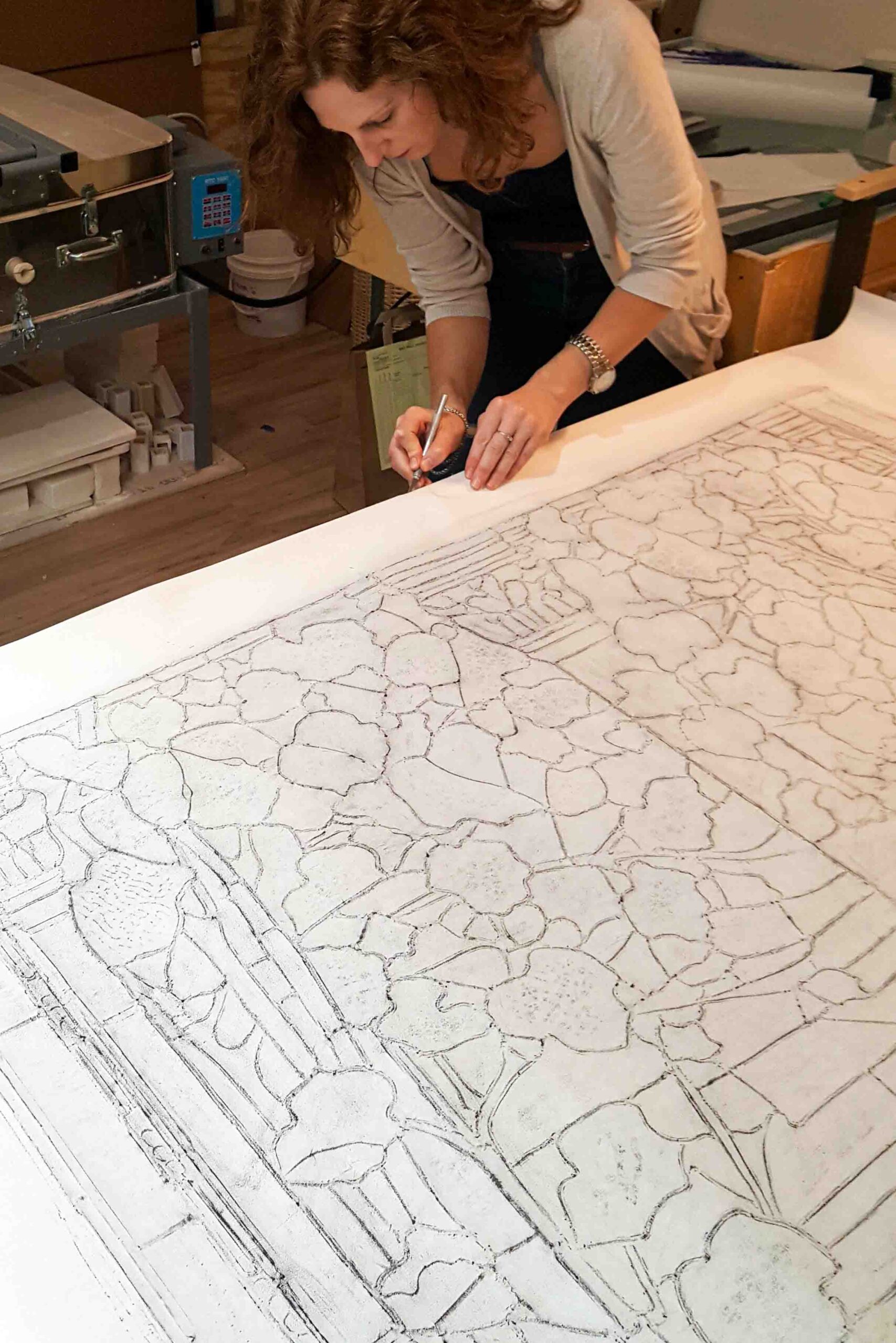 Full-size rubbing created for Tiffany Studios stained glass window restoration